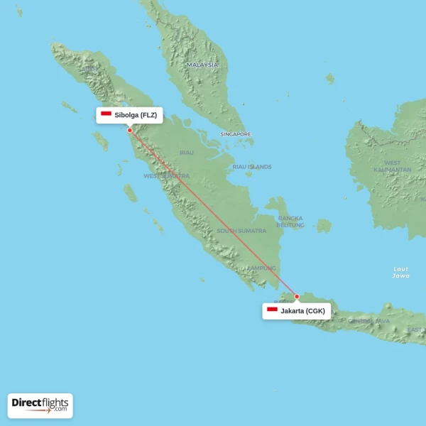 Jakarta - Sibolga direct flight map