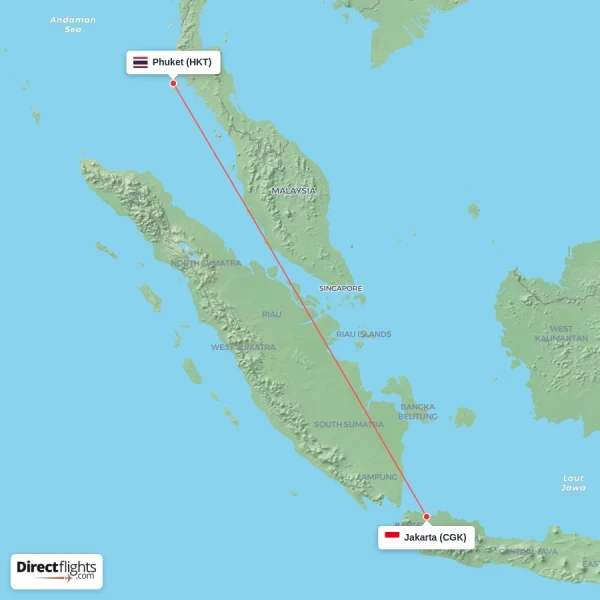 Jakarta - Phuket direct flight map