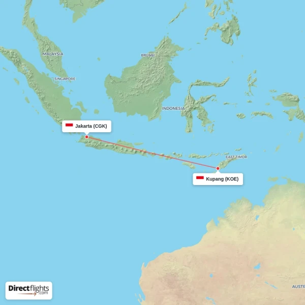 Jakarta - Kupang direct flight map