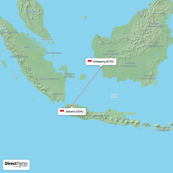 Jakarta - Ketapang direct flight map