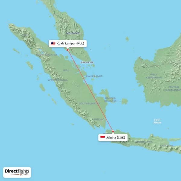 Jakarta - Kuala Lumpur direct flight map