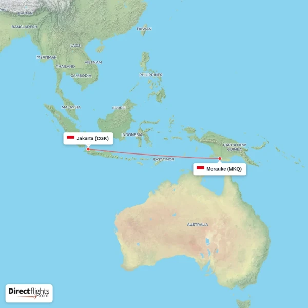 Jakarta - Merauke direct flight map