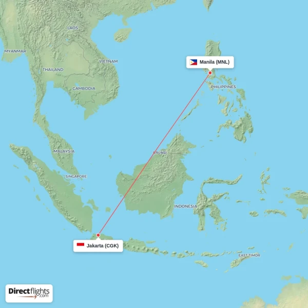 Jakarta - Manila direct flight map