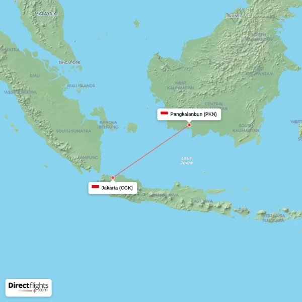 Jakarta - Pangkalanbun direct flight map