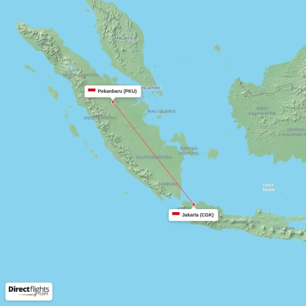 Jakarta - Pekanbaru direct flight map