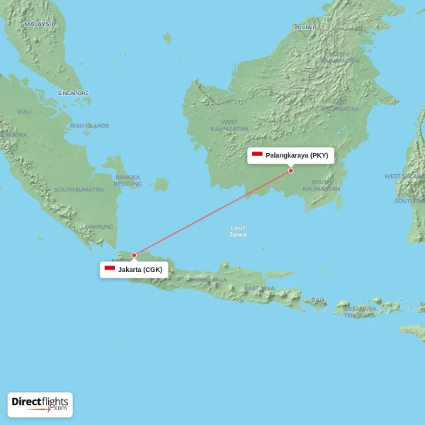 Jakarta - Palangkaraya direct flight map