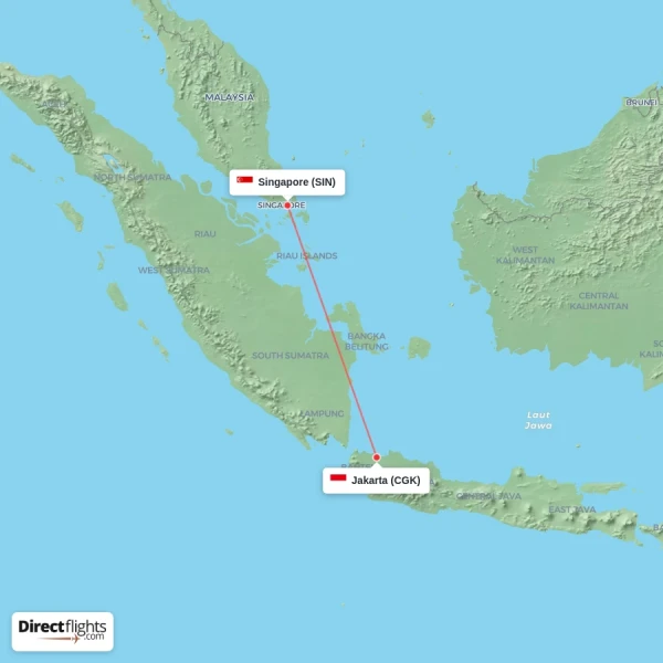 Jakarta - Singapore direct flight map