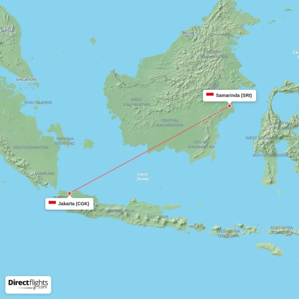 Jakarta - Samarinda direct flight map