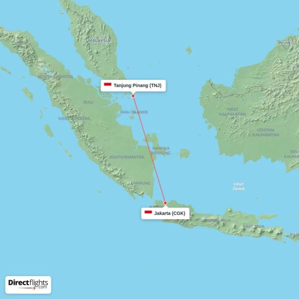 Jakarta - Tanjung Pinang direct flight map