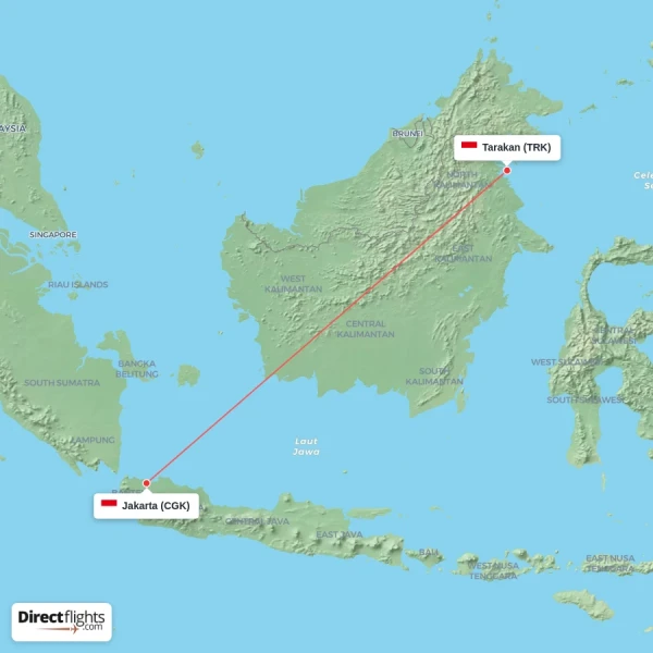 Jakarta - Tarakan direct flight map