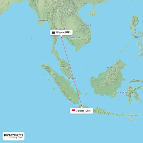Jakarta - Utapao direct flight map