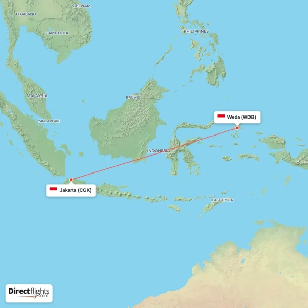 Jakarta - Weda direct flight map