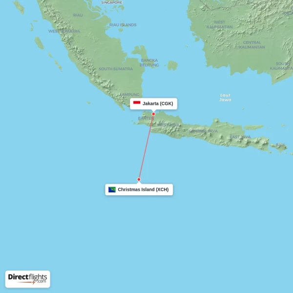 Jakarta - Christmas Island direct flight map