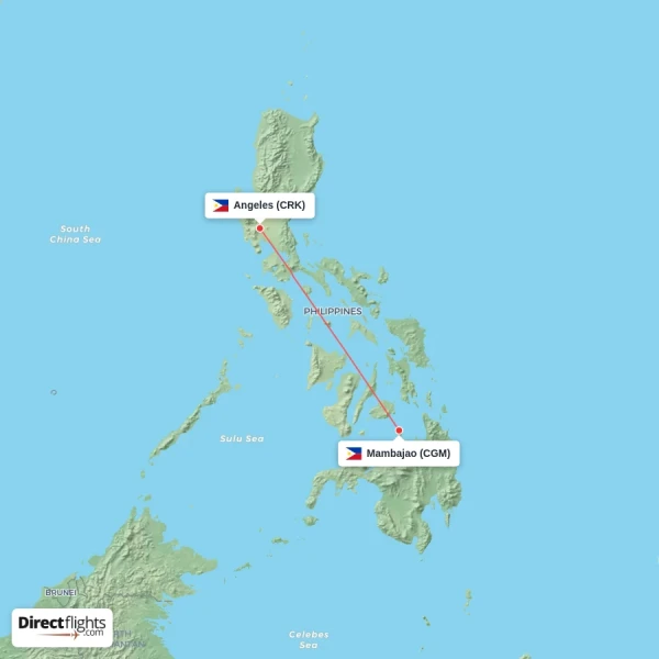Mambajao - Angeles direct flight map