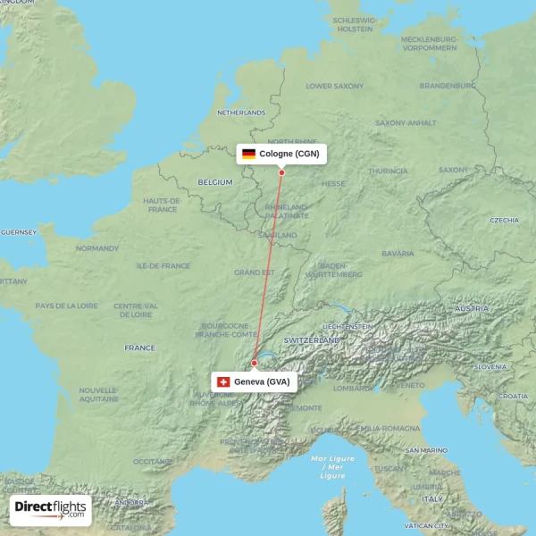 Cologne - Geneva direct flight map