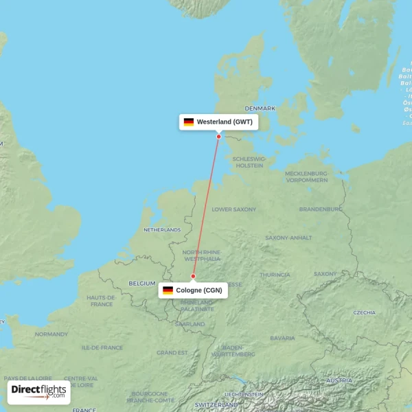Cologne - Westerland direct flight map