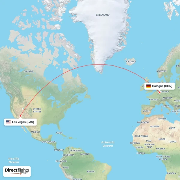 Cologne - Las Vegas direct flight map