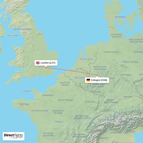Cologne - London direct flight map