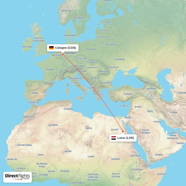 Cologne - Luxor direct flight map