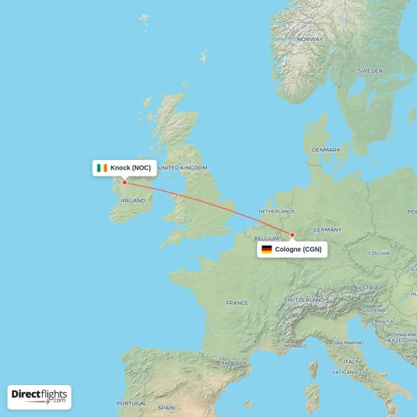 Cologne - Knock direct flight map