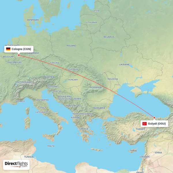 Cologne - Gulyali direct flight map