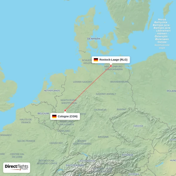 Cologne - Rostock-Laage direct flight map