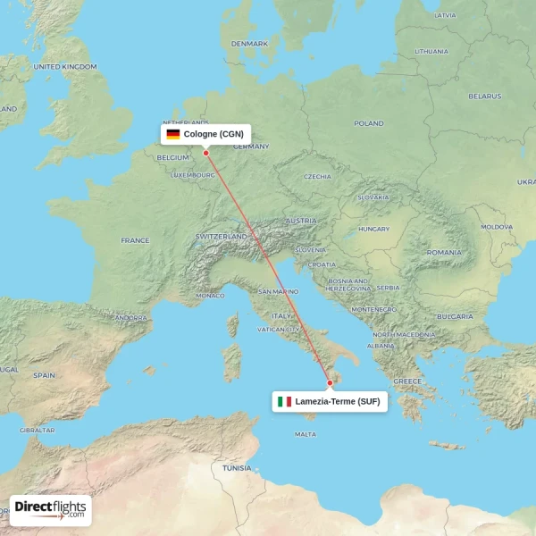 Cologne - Lamezia-Terme direct flight map