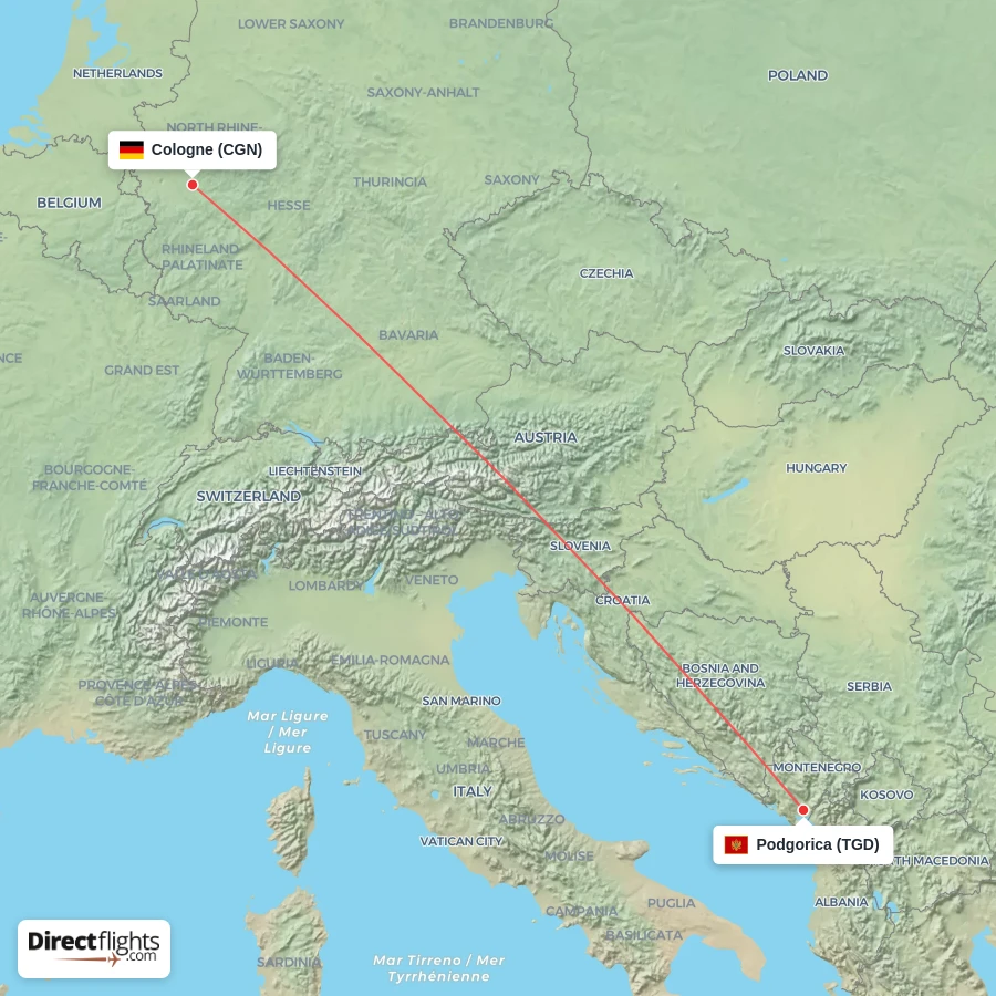 CGN - TGD route map