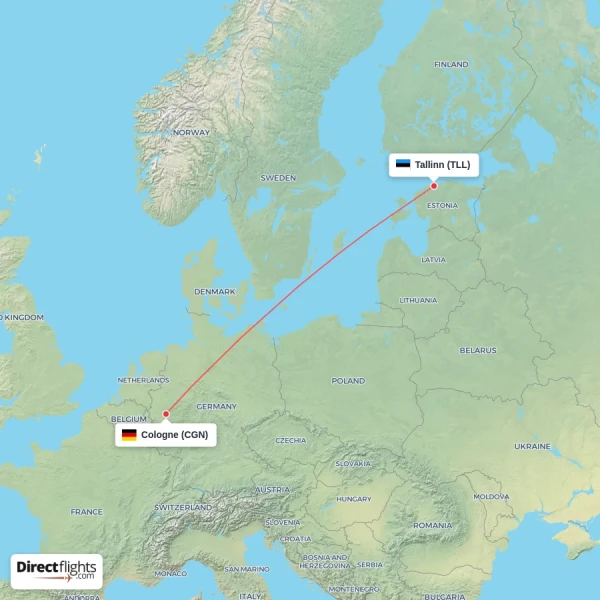 Cologne - Tallinn direct flight map