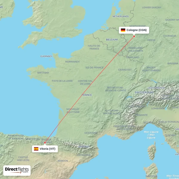 Cologne - Vitoria direct flight map