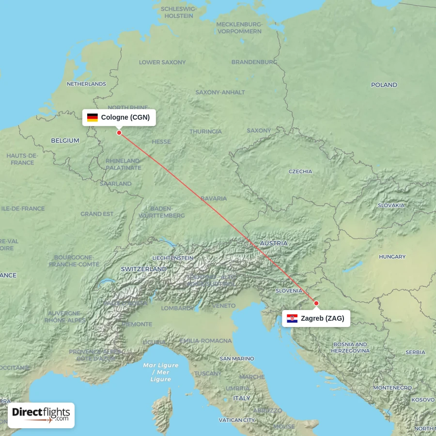 CGN - ZAG route map