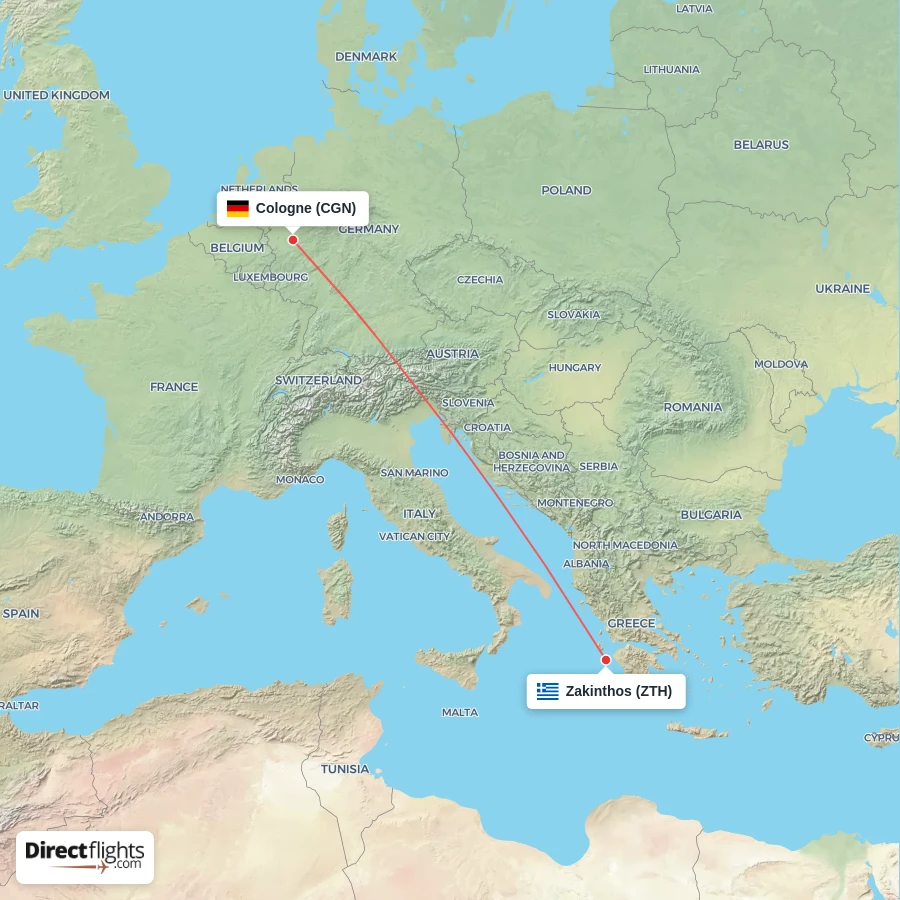 CGN - ZTH route map