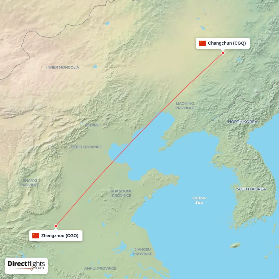 CGO - CGQ route map
