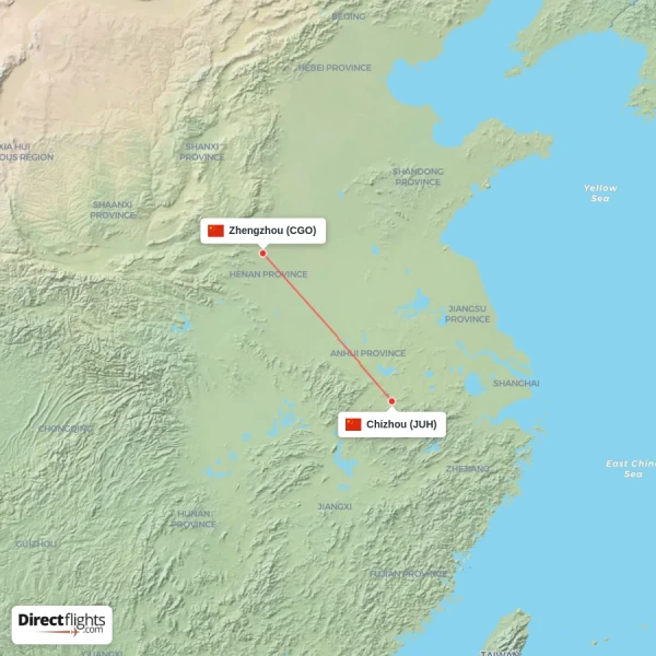 Zhengzhou - Chizhou direct flight map