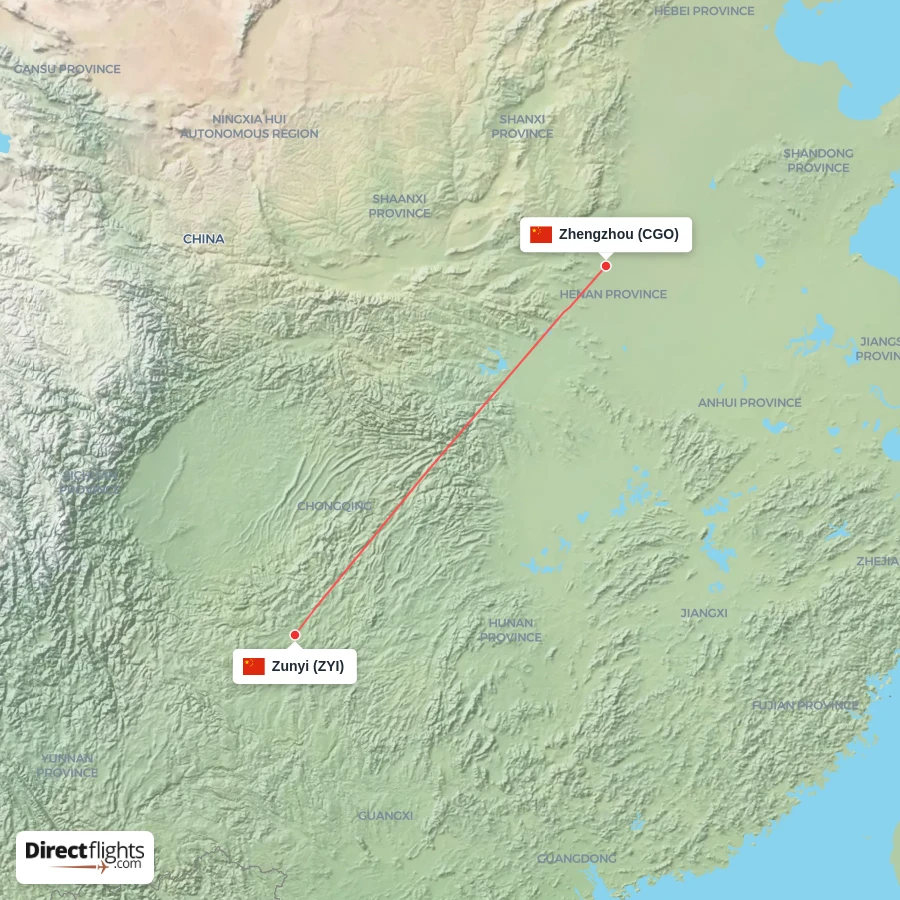 CGO - ZYI route map