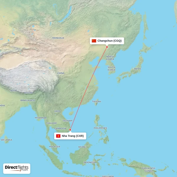Changchun - Nha Trang direct flight map