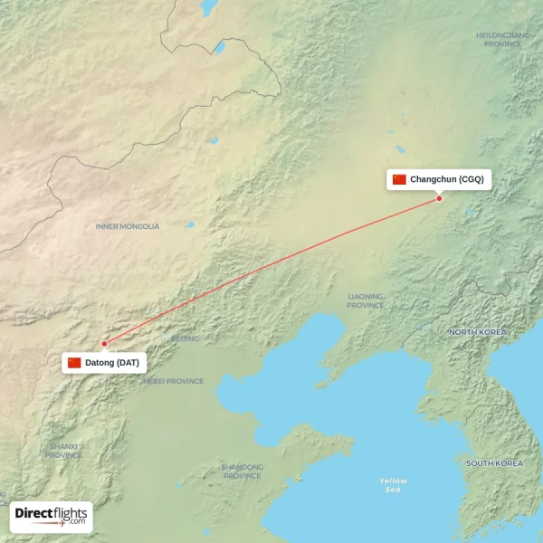 Changchun - Datong direct flight map