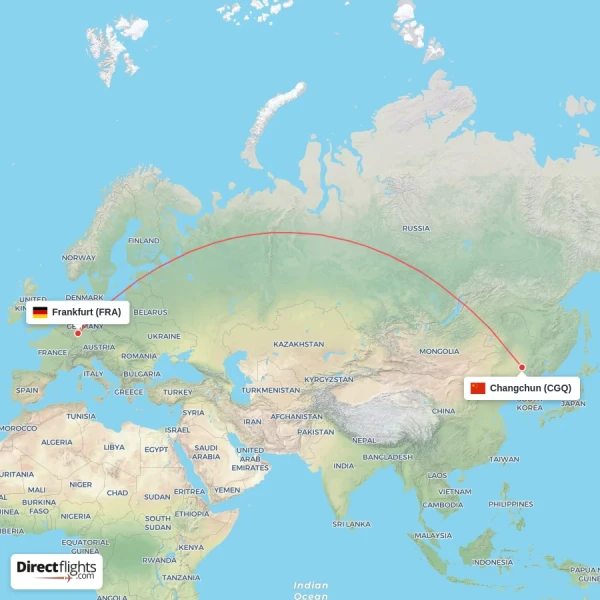 Changchun - Frankfurt direct flight map
