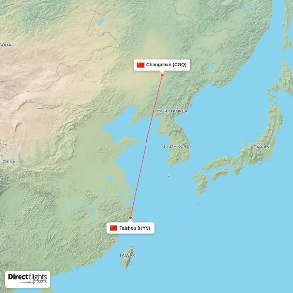Changchun - Taizhou direct flight map
