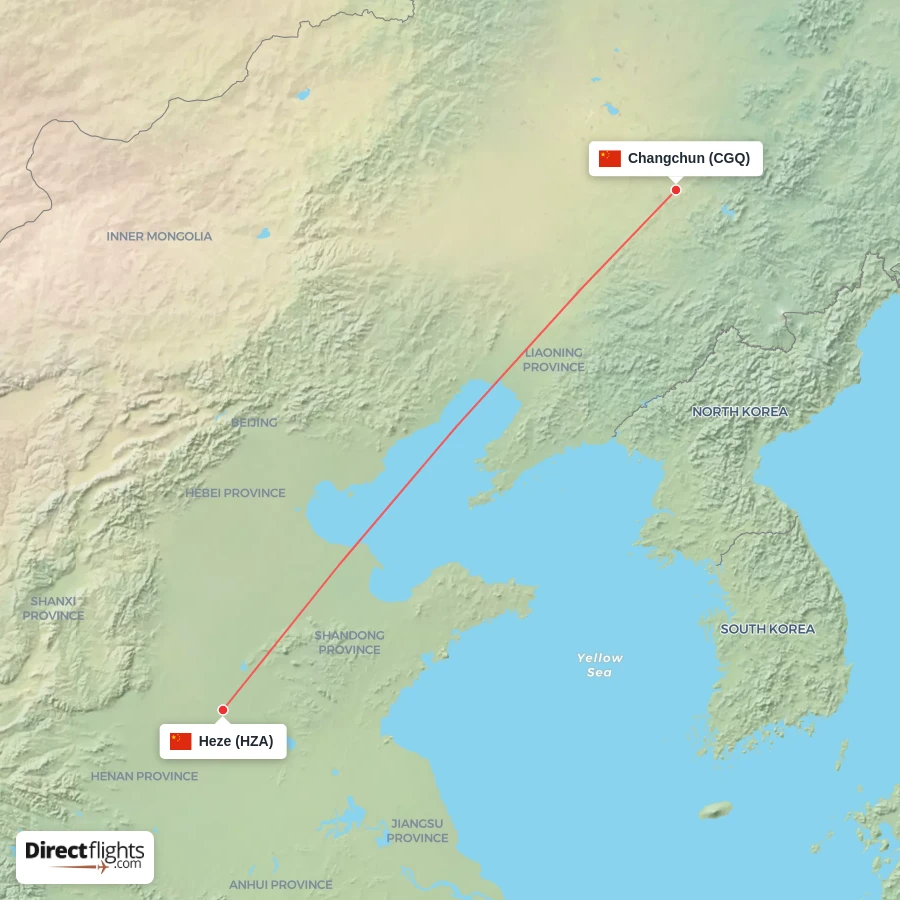CGQ - HZA route map