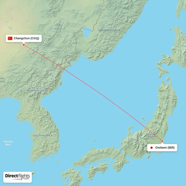 Changchun - Omitami direct flight map