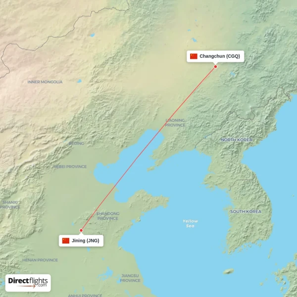 Changchun - Jining direct flight map
