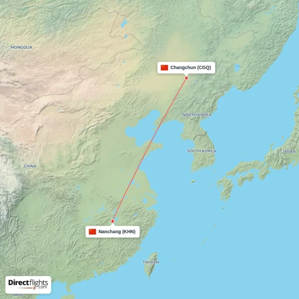 Changchun - Nanchang direct flight map