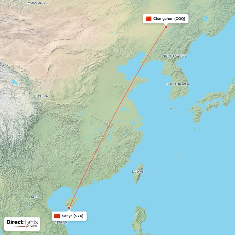 CGQ - SYX route map