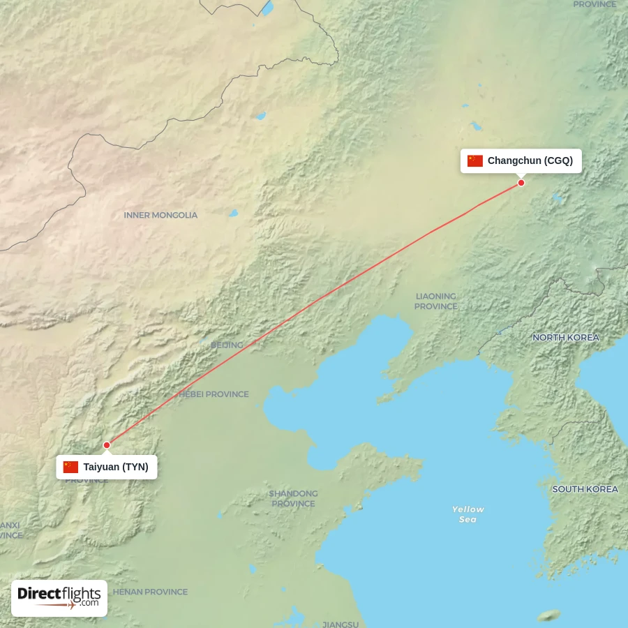 CGQ - TYN route map