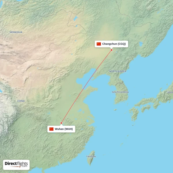 Changchun - Wuhan direct flight map