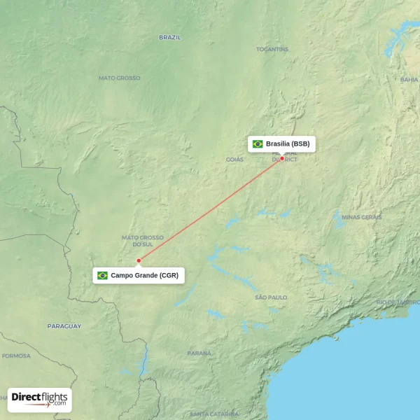 Campo Grande - Brasilia direct flight map