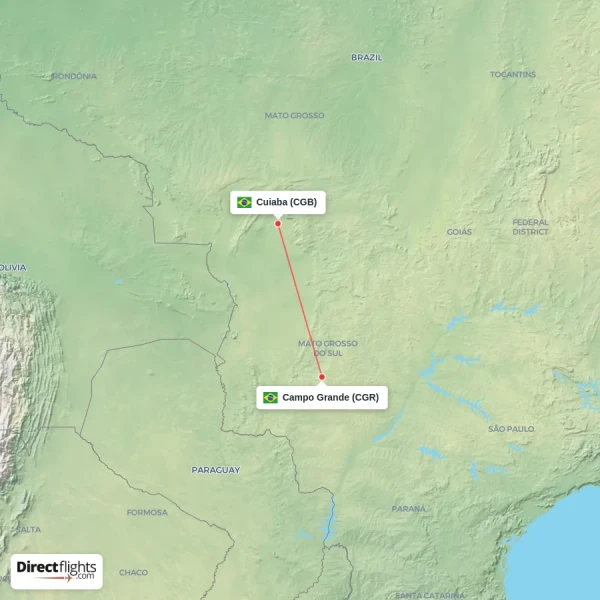 Campo Grande - Cuiaba direct flight map