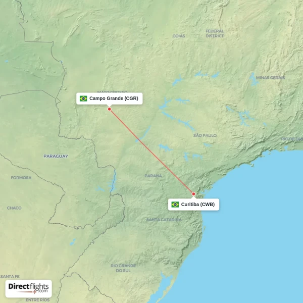 Campo Grande - Curitiba direct flight map