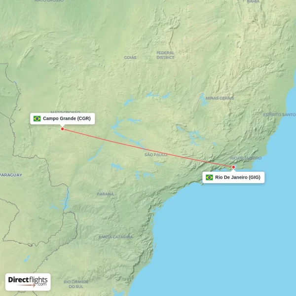 Campo Grande - Rio De Janeiro direct flight map